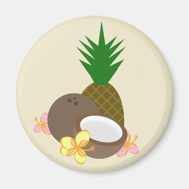Tropical Coconut Pineapple Hibiscus Magnet (Front)