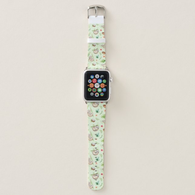 Tropical Coconut Sloth Pattern Apple Watch Band (Front)