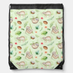 Tropical Coconut Sloth Pattern Drawstring Bag