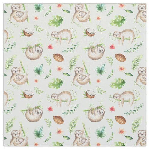 Tropical Coconut Sloth Pattern Fabric