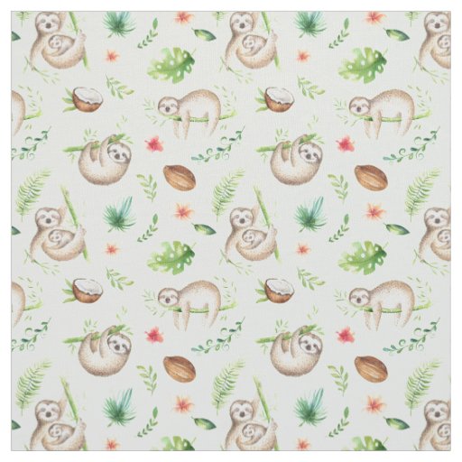 Tropical Coconut Sloth Pattern Fabric