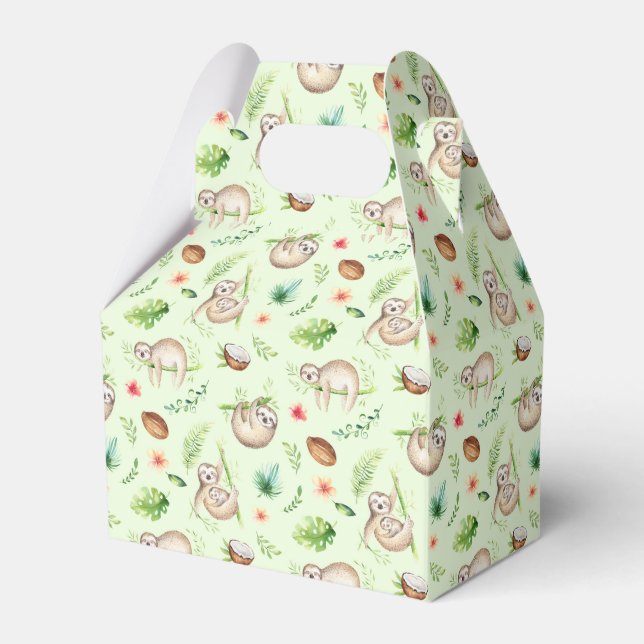 Tropical Coconut Sloth Pattern Favor Boxes (Front Side)