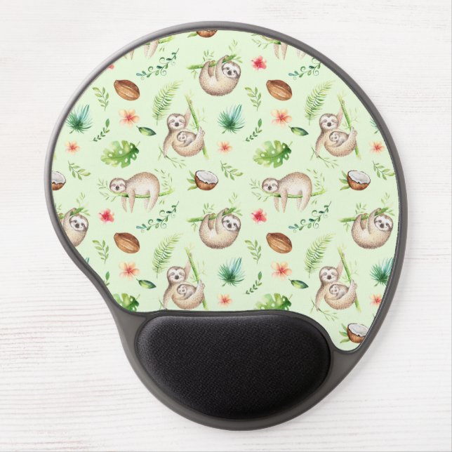 Tropical Coconut Sloth Pattern Gel Mouse Pad (Front)