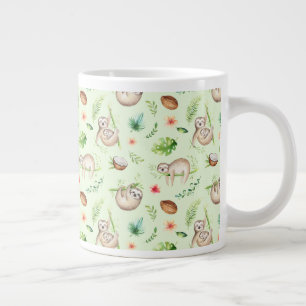 Tropical Coconut Sloth Pattern Giant Coffee Mug