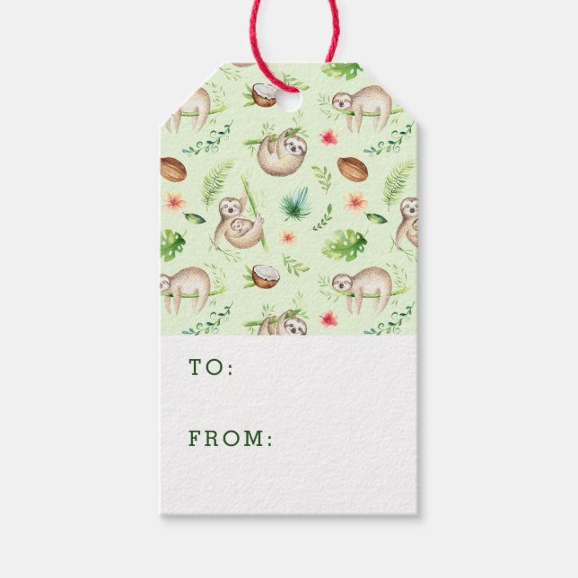 Tropical Coconut Sloth Pattern Gift Tags (Front)