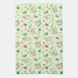 Tropical Coconut Sloth Pattern Kitchen Towel
