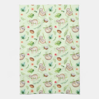 Tropical Coconut Sloth Pattern Kitchen Towel