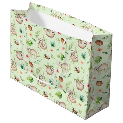 Tropical Coconut Sloth Pattern Large Gift Bag