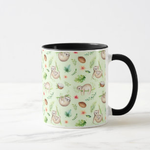 Tropical Coconut Sloth Pattern Mug