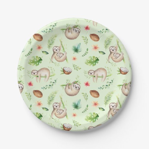 Tropical Coconut Sloth Pattern Paper Plates