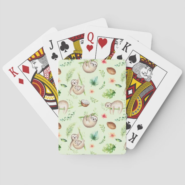 Tropical Coconut Sloth Pattern Poker Cards (Back)