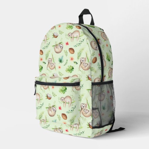 Tropical Coconut Sloth Pattern Printed Backpack