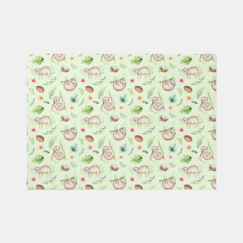 Tropical Coconut Sloth Pattern Rug