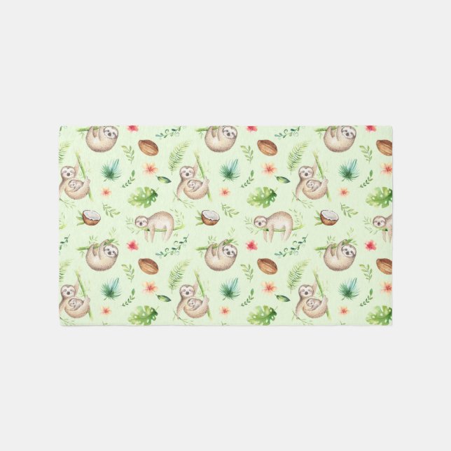 Tropical Coconut Sloth Pattern Rug (Front)