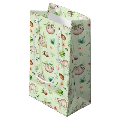 Tropical Coconut Sloth Pattern Small Gift Bag