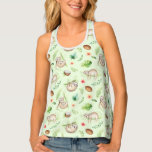 Tropical Coconut Sloth Pattern Tank Top