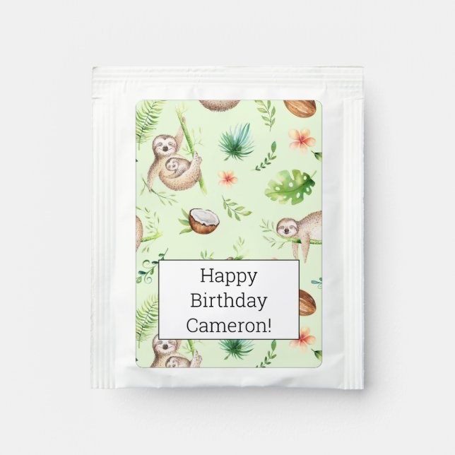 Tropical Coconut Sloth Pattern Tea Bag Drink Mix (Front)