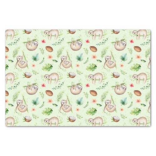 Tropical Coconut Sloth Pattern Tissue Paper