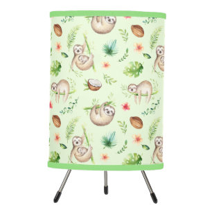Tropical Coconut Sloth Pattern Tripod Lamp