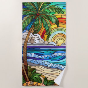 Tropical coconut tree beach towel