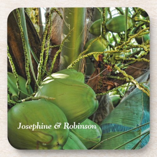 Tropical Coconuts Island Palm Trees Personalize  Beverage Coaster