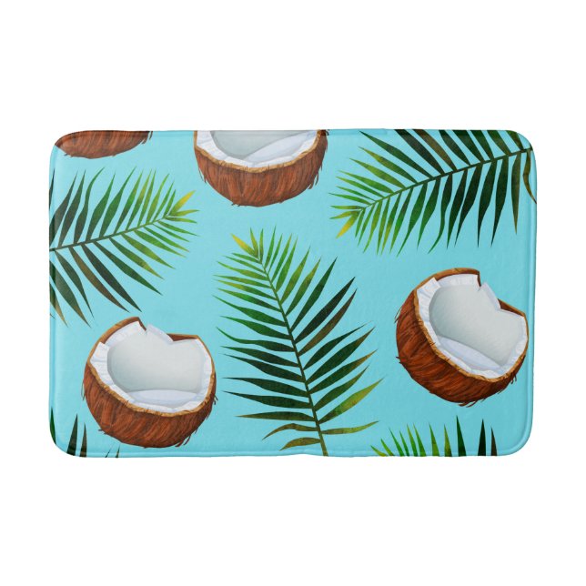 Tropical Coconuts & Palm Leaves Bath Mat (Front)