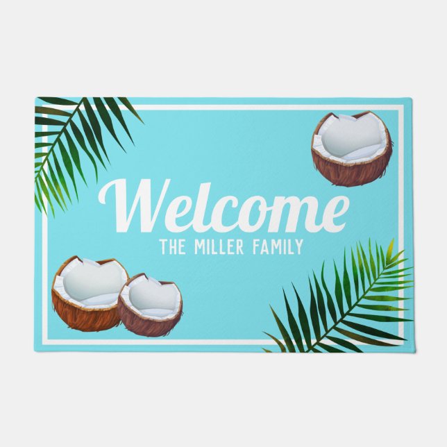 Tropical Coconuts & Palm Leaves - Personalized Doormat (Front)