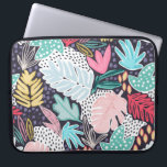 Tropical Collage Colorful Pattern Laptop Sleeve<br><div class="desc">A happy, bold and colorful print inspired but a tropical garden and Matisse and his famous cutouts. A totally tropical collage on a Navy Base. The flower and plant elements were first hand drawn or painted and then digitally manipulated to create this "paper cut out" look repeat pattern.</div>