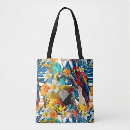 Tropical Collage Parrot Macaw Colorful Botanical Tote Bag