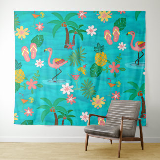 Tropical Collage 🍍🌴🦩 Tapestry