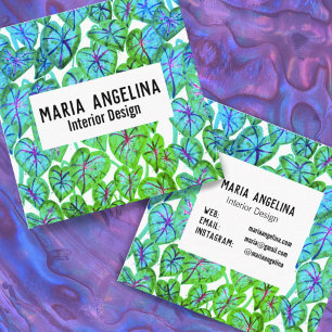 Tropical Color Caladium Leaves Watercolor Design Square Business Card