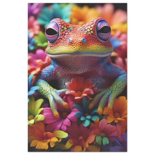 Tropical Colored Frog  Flowers Decoupage  Tissue Paper