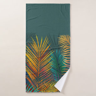 Tropical colored palm leaves. Rainbow neon leaves Bath Towel