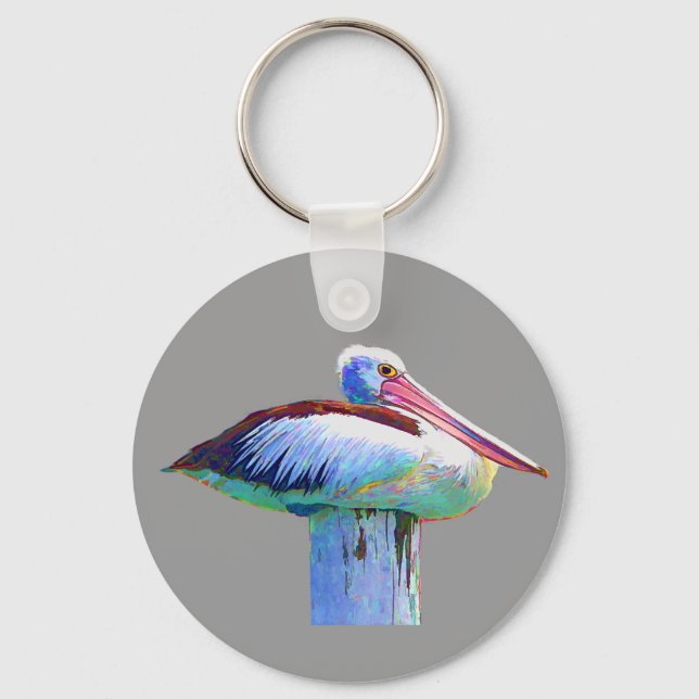 Tropical Colored Pelican Keychain (Front)