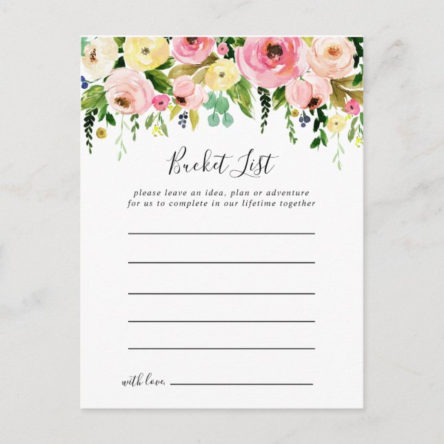 Tropical Colorful Autumn Floral Bucket List Cards (Front)