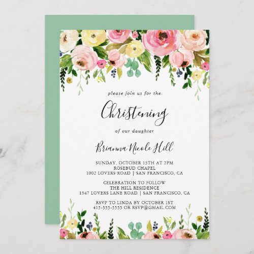 Tropical Colorful Autumn Floral Christening Invitation