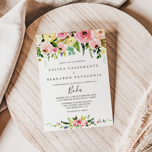 Tropical Colorful Autumn Floral Spanish Wedding Invitation (Creator Uploaded)
