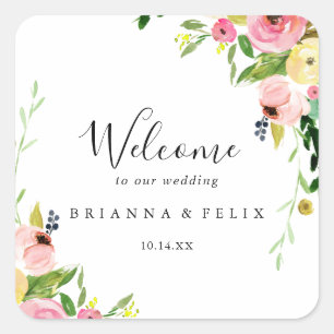 Tropical Colorful Autumn Floral Wedding Welcome Square Sticker