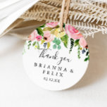 Tropical Colorful Autumn Thank You Wedding Favor Classic Round Sticker<br><div class="desc">This tropical colorful autumn thank you wedding favor classic round sticker is perfect for a modern wedding. The design features pink, blush, yellow, blue and white watercolor fall peonies with botanical green leaves. Make the sticker labels your own by including your names, the event (if applicable), and the date. These...</div>