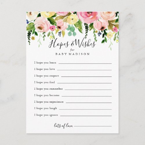 Tropical Colorful  Baby Shower Hopes  Wishes Card