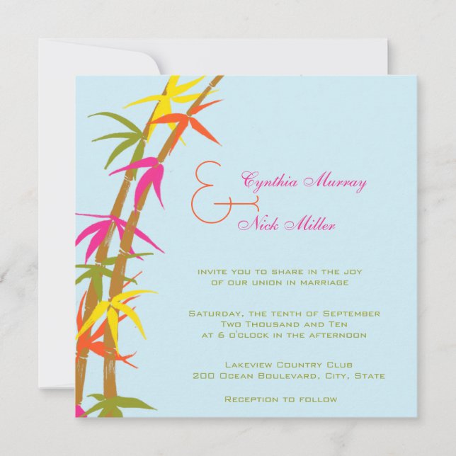Tropical Colorful Bamboo Wedding Invitation (Front)