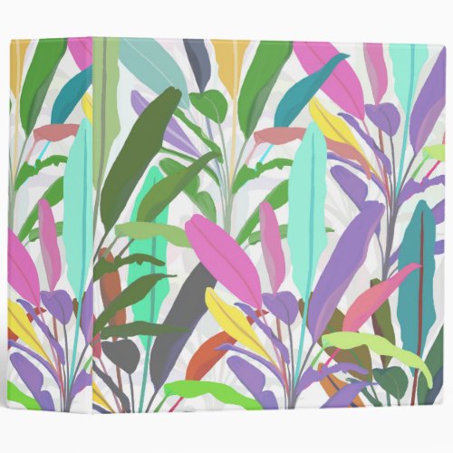 Tropical Colorful Banana Leaves White Pattern 3 Ring Binder