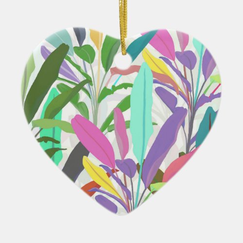 Tropical colorful banana leaves white Pattern Ceramic Ornament