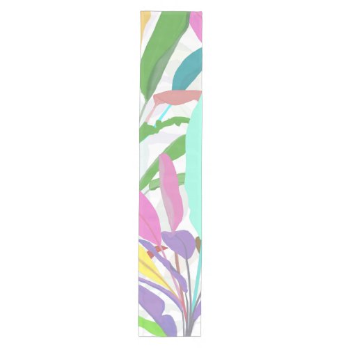 Tropical colorful banana leaves white Pattern Medium Table Runner