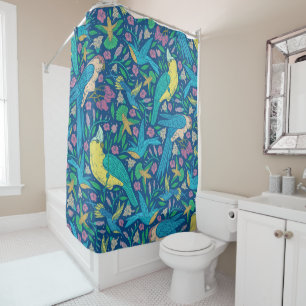 Tropical Colorful Birds & Flowers Pattern Shower Curtain