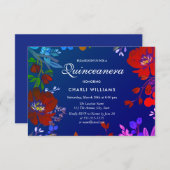 Tropical Colorful Blue Red Quinceanera Invite (Front/Back)