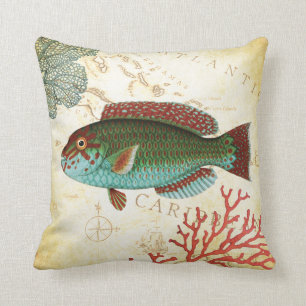 Tropical Colorful Caribbean Fish and Coral Throw Pillow