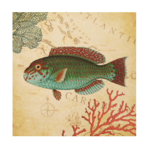Tropical Colorful Caribbean Fish and Coral Wood Wall Decor