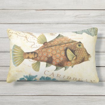 Tropical Colorful Caribbean Yellow Fish And Coral Lumbar Pillow by AnyTownArt at Zazzle