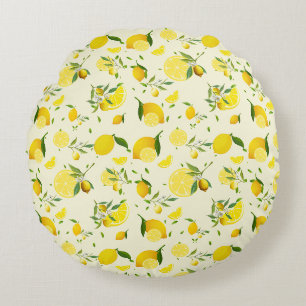 Tropical colorful Citrus SUMMER Orange lemon Slice Round Pillow